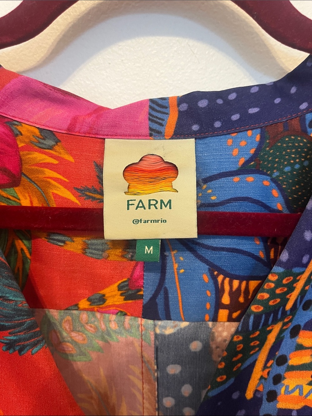 FARM Rio Vibrant Floral Colorblock Button-Down Shirt - Pink, Blue & Orange - Picture 2 of 4